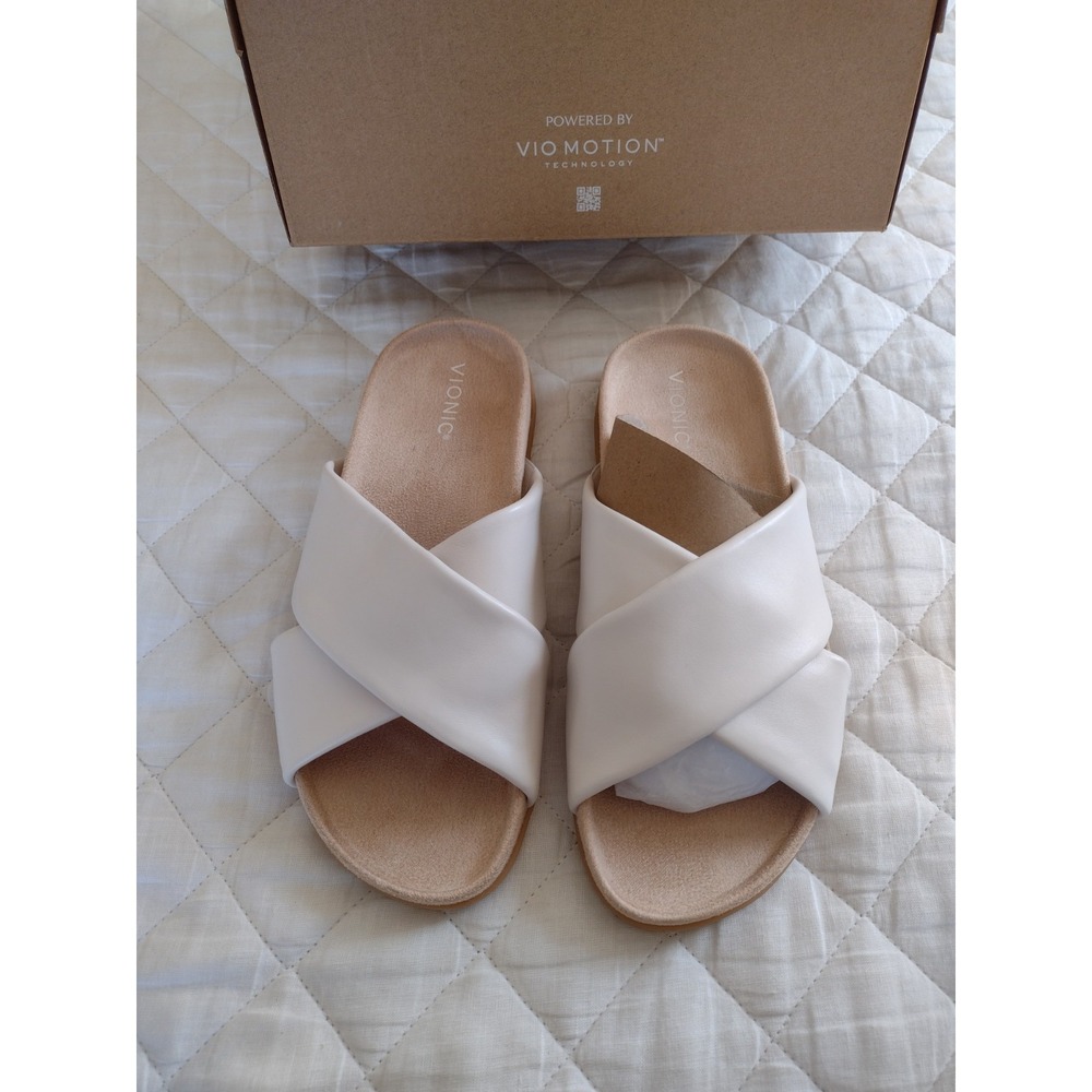 New VIONIC Etna Slide Sandal Sea Salt Leather Sz US 9.5 Minimalist Comfort
